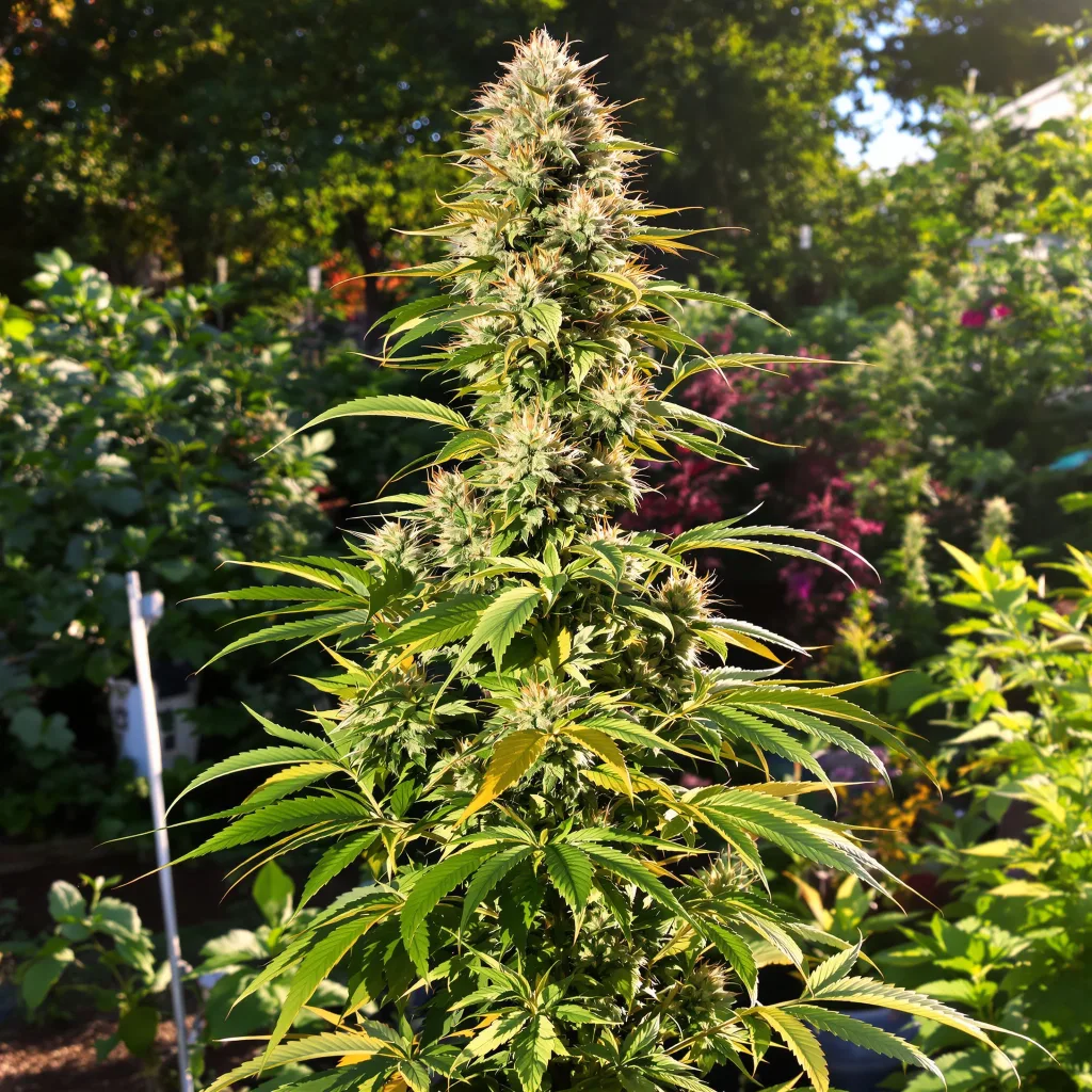 Sunset Sherbet 57% indica / 43% sativa — flor con tricomas visibles