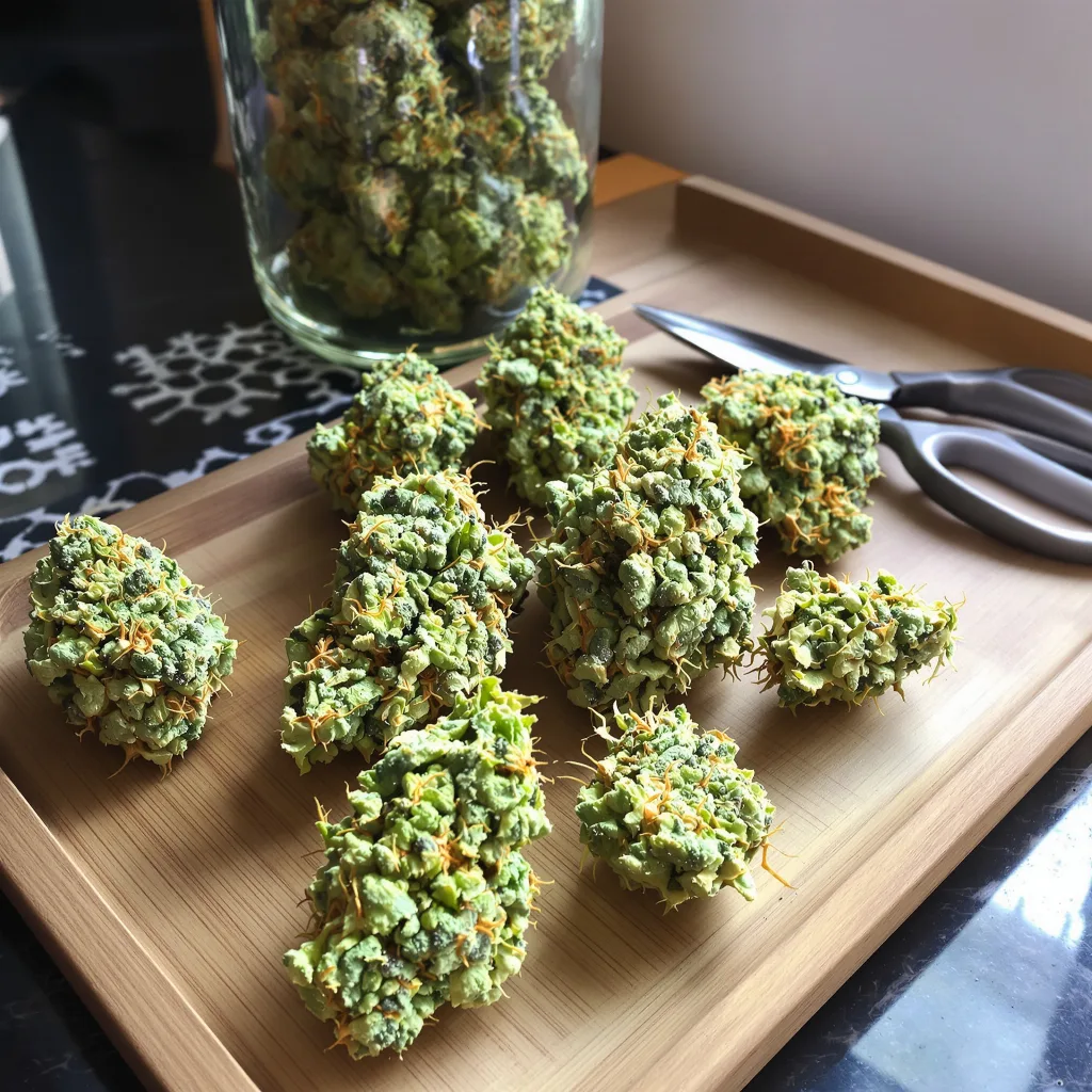 Super Sour Diesel 50% indica / 100% sativa — flor con tricomas visibles