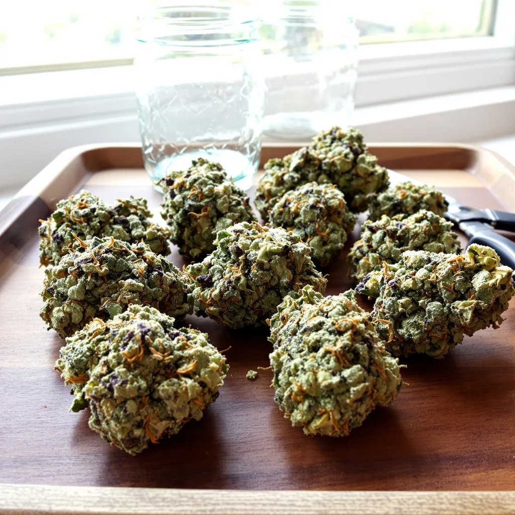 Superglue 52% indica / 48% sativa — flor con tricomas visibles