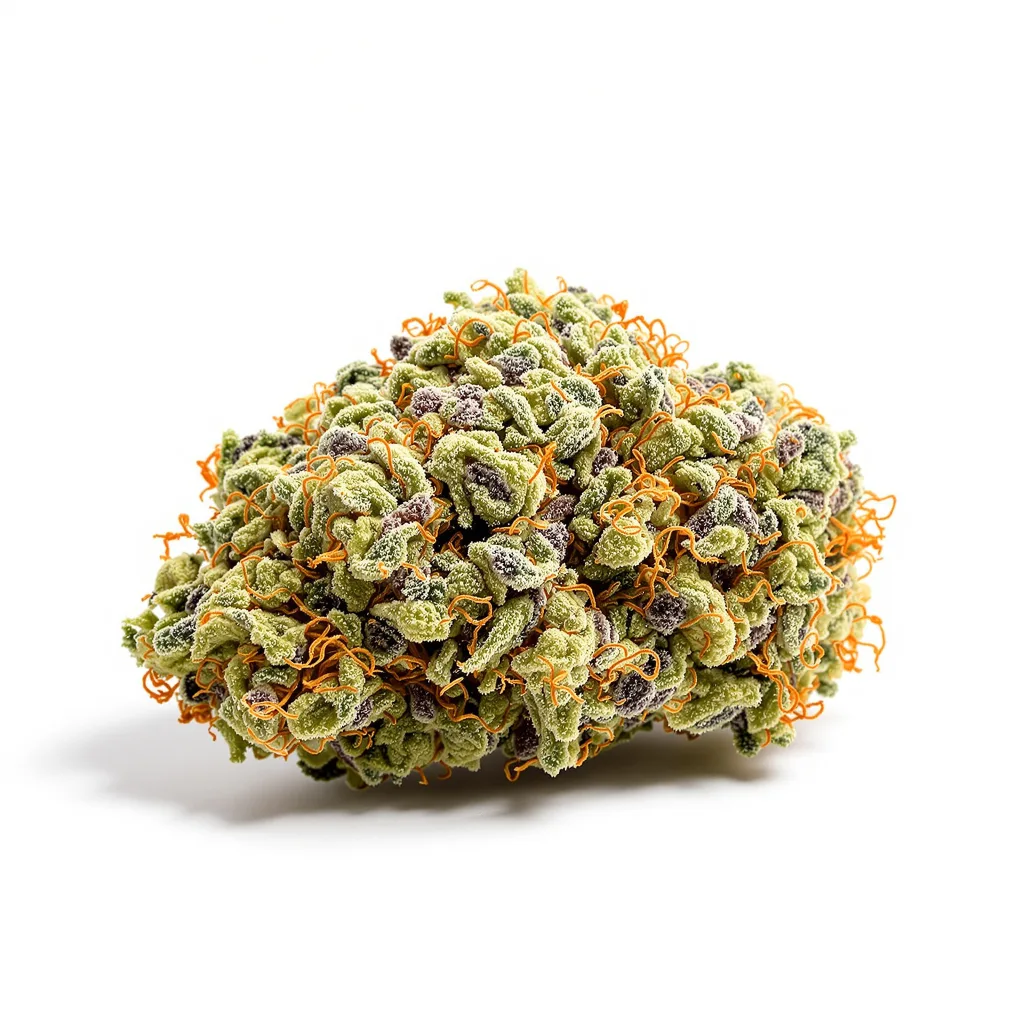 Superglue 52% indica / 48% sativa — flor con tricomas visibles
