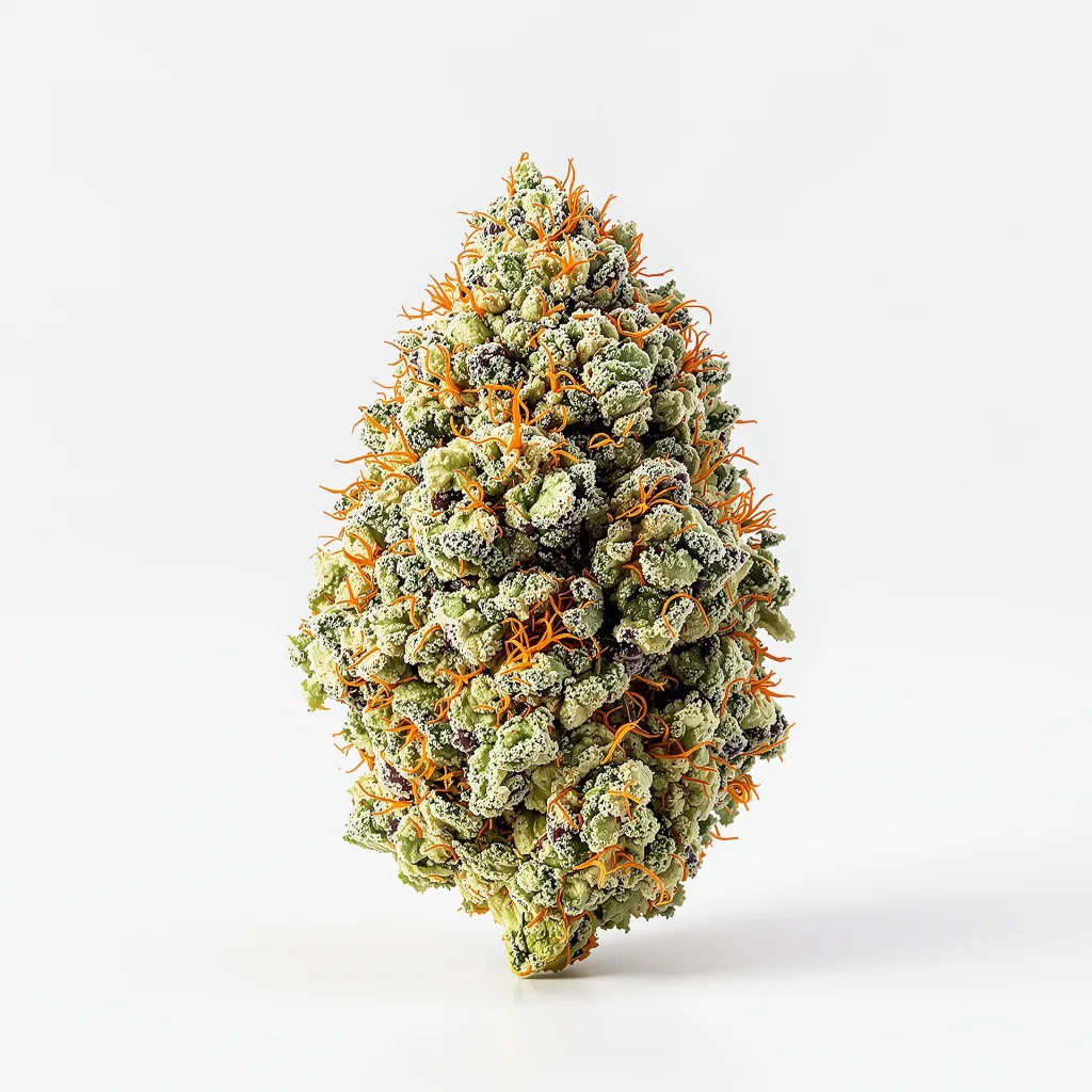 Superglue 52% indica / 48% sativa — flor con tricomas visibles