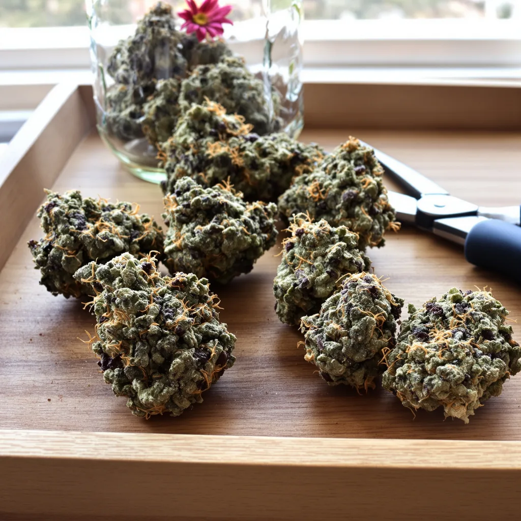 Sweet Baby Jane 82% indica / 18% sativa — flor con tricomas visibles