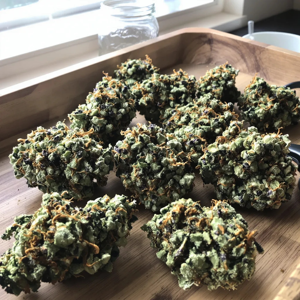 Sweet Berry 38% indica / 62% sativa — flor con tricomas visibles