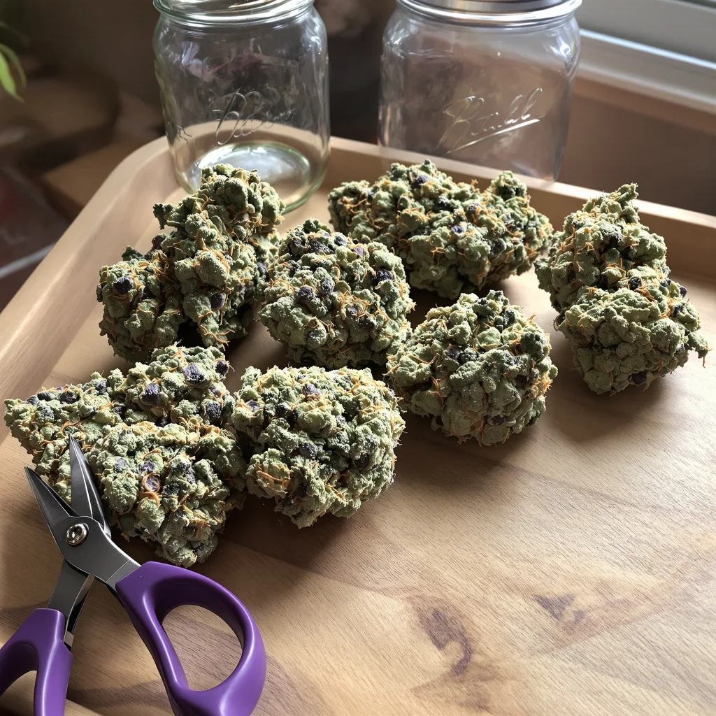 Sweet Berry 38% indica / 62% sativa — flor con tricomas visibles