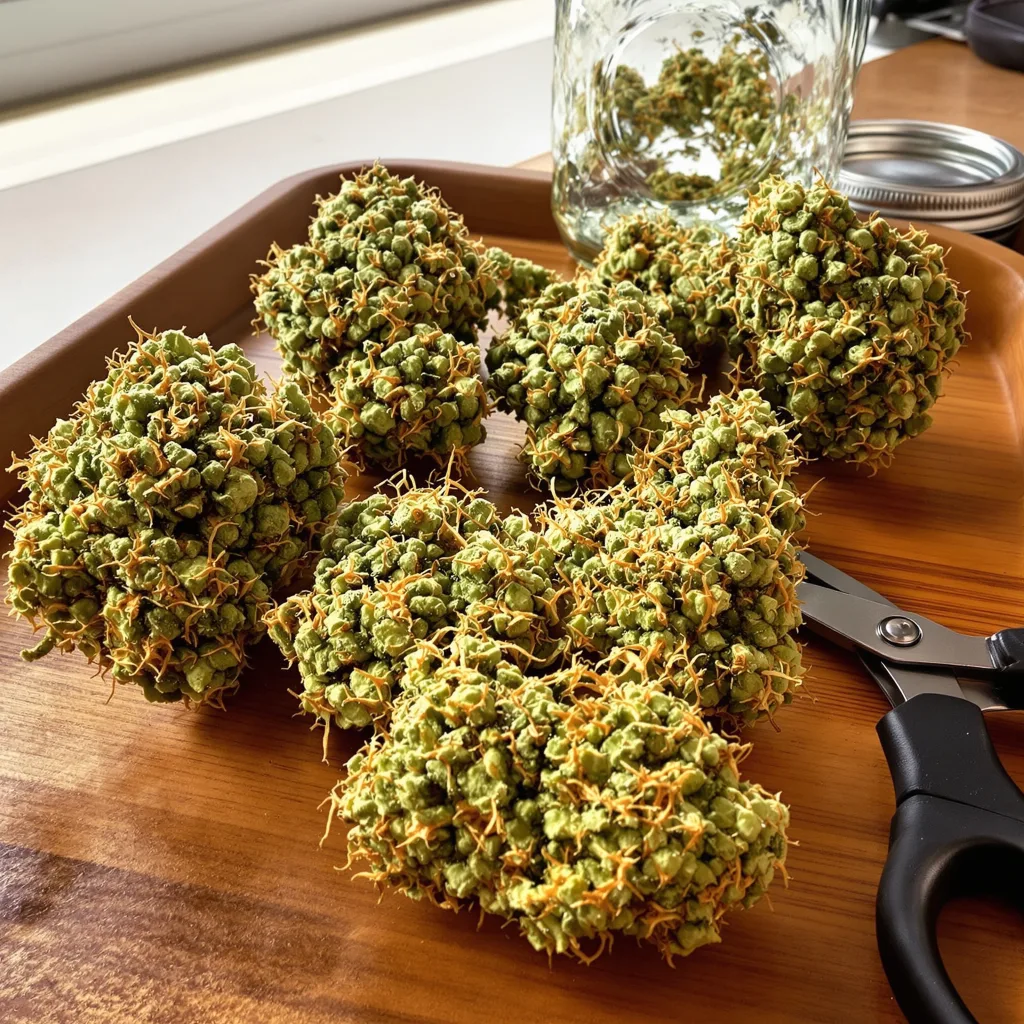 Sweet Cheese 17% indica / 83% sativa — flor con tricomas visibles