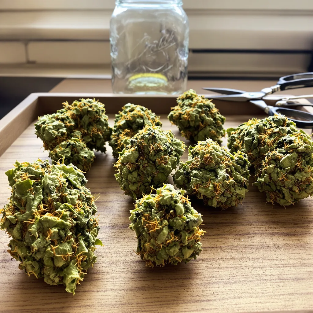 Sweet Diesel 14% indica / 86% sativa — flor con tricomas visibles
