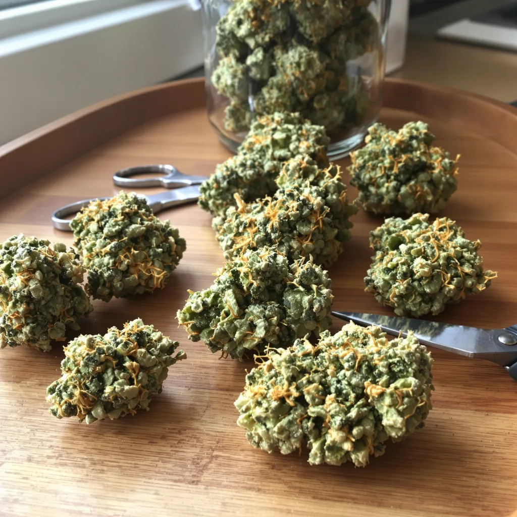 Sweet Diesel 14% indica / 86% sativa — flor con tricomas visibles