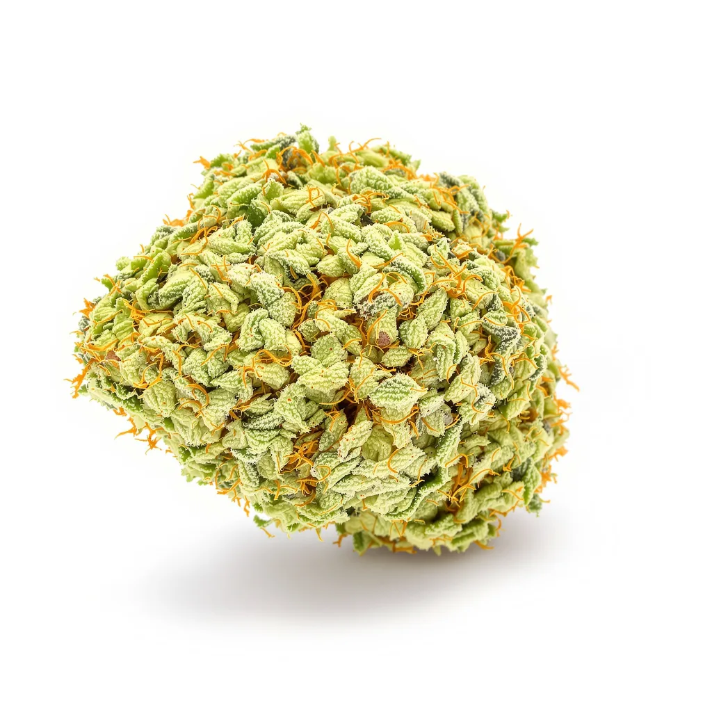 Sweet Island 19% indica / 81% sativa — flor con tricomas visibles