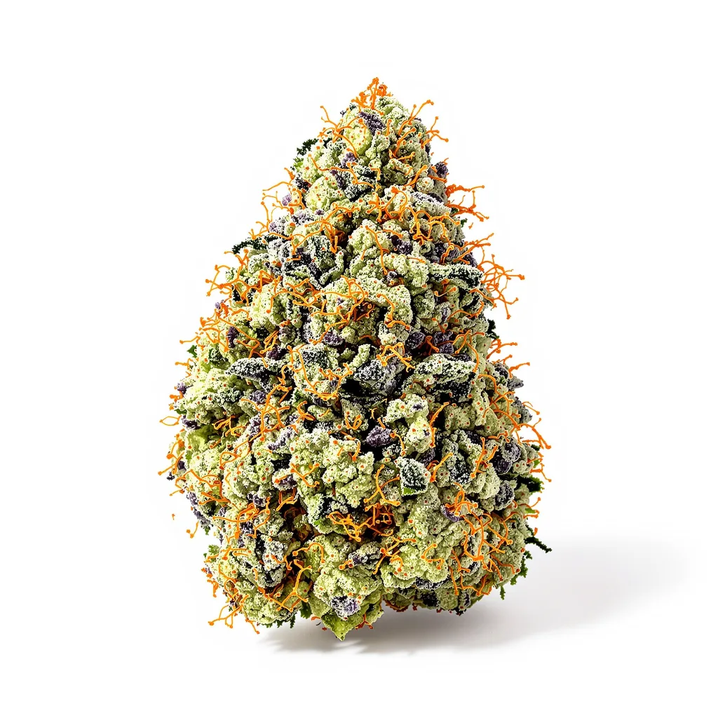 Sweet Nina 54% indica / 46% sativa — flor con tricomas visibles