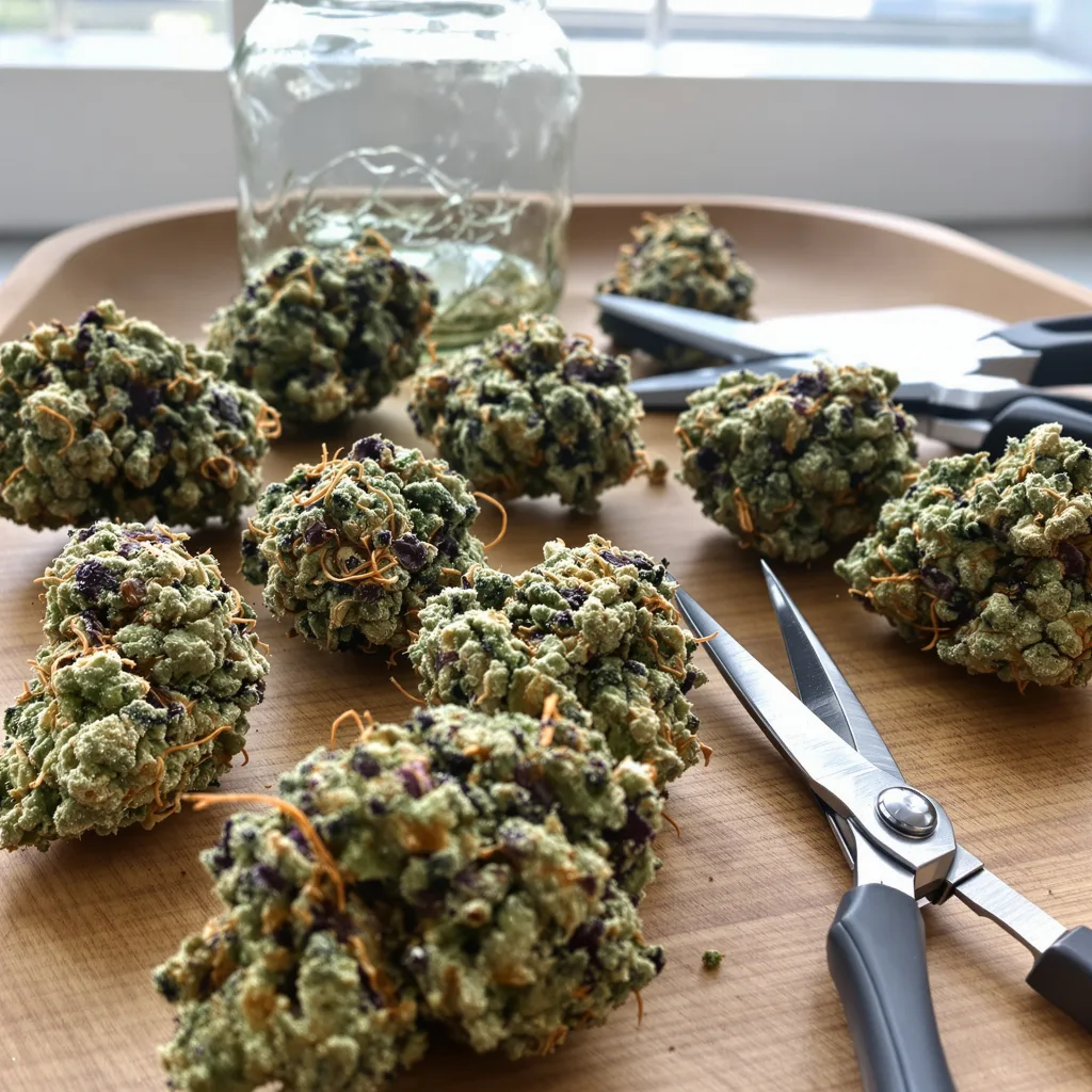 Sweet Nina 54% indica / 46% sativa — flor con tricomas visibles