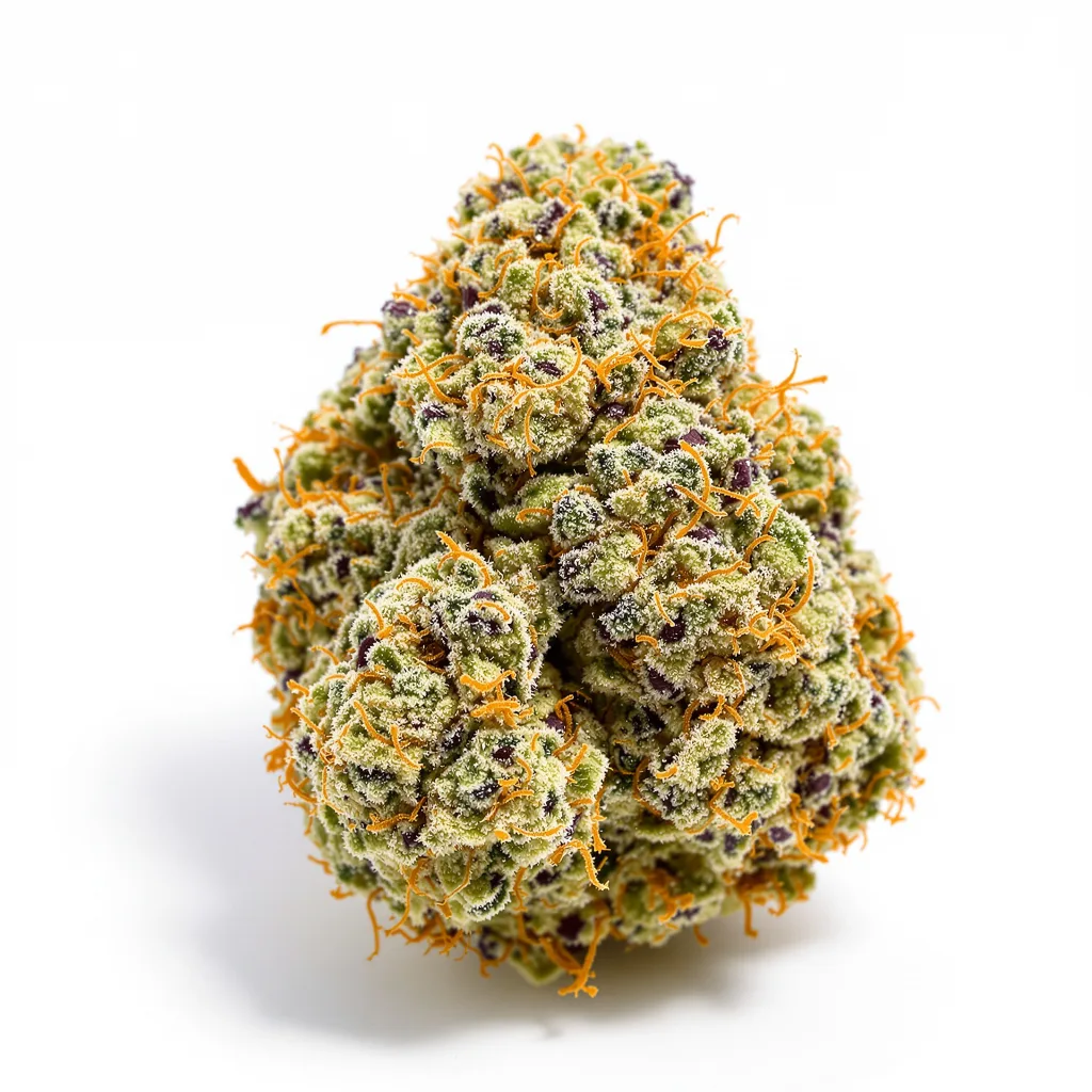 Sweet Pebbles 49% indica / 51% sativa — flor con tricomas visibles