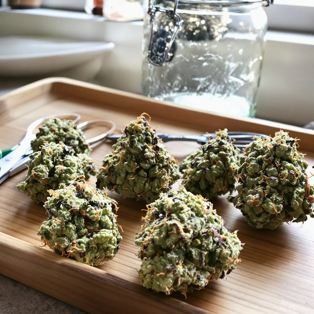 Sweet Tooth 36% indica / 64% sativa — flor con tricomas visibles