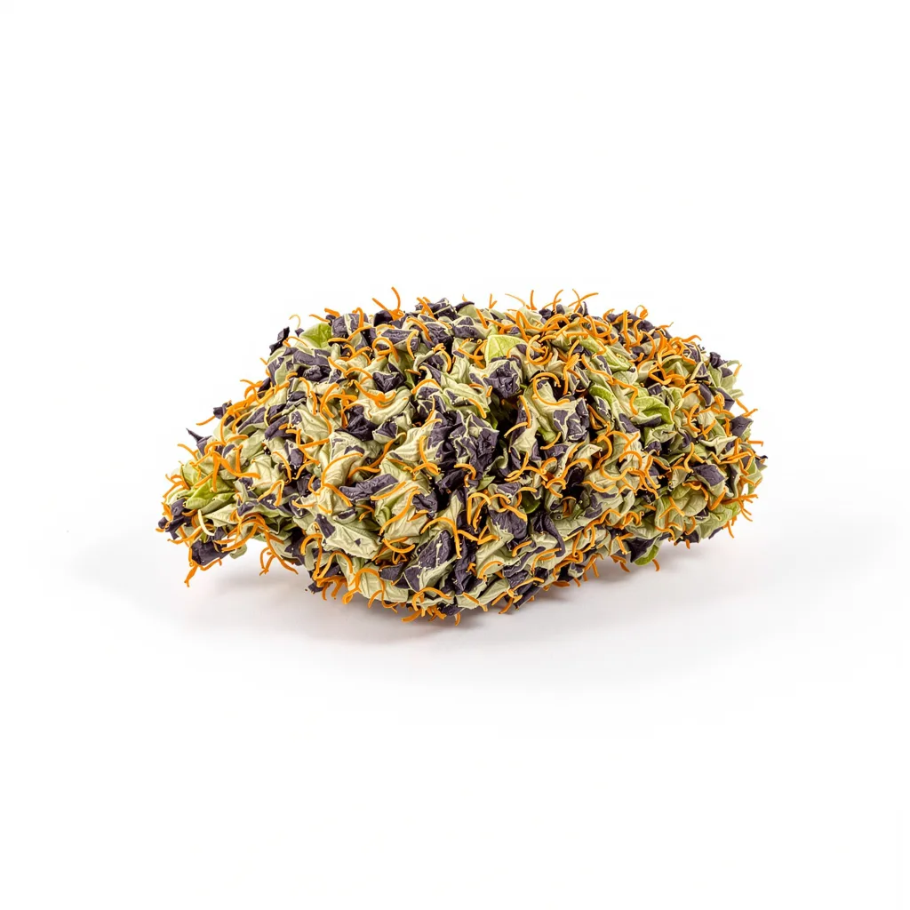 Tahoe Hydro OG 76% indica / 24% sativa — flor con tricomas visibles