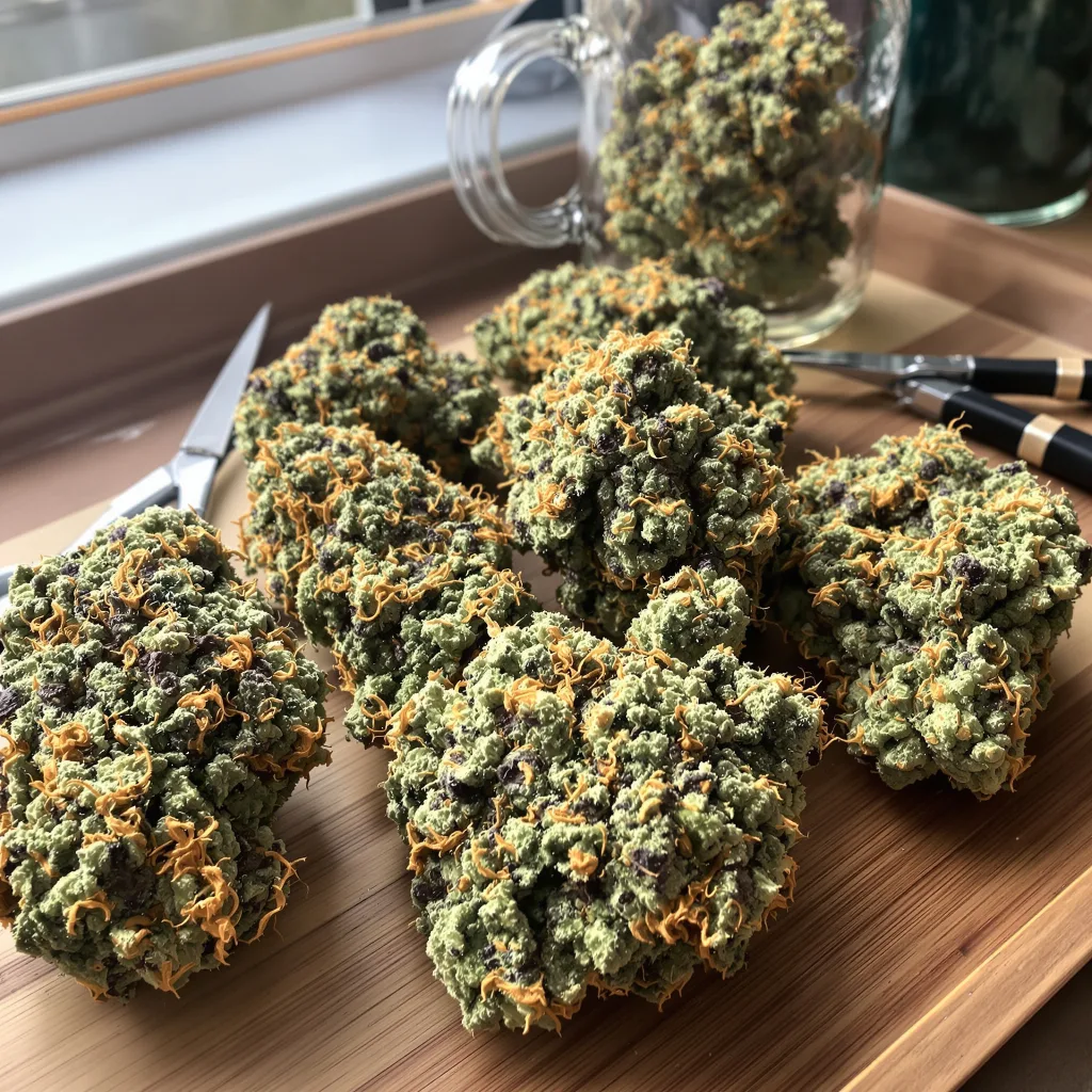 Tahoe OG Kush 62% indica / 38% sativa — flor con tricomas visibles