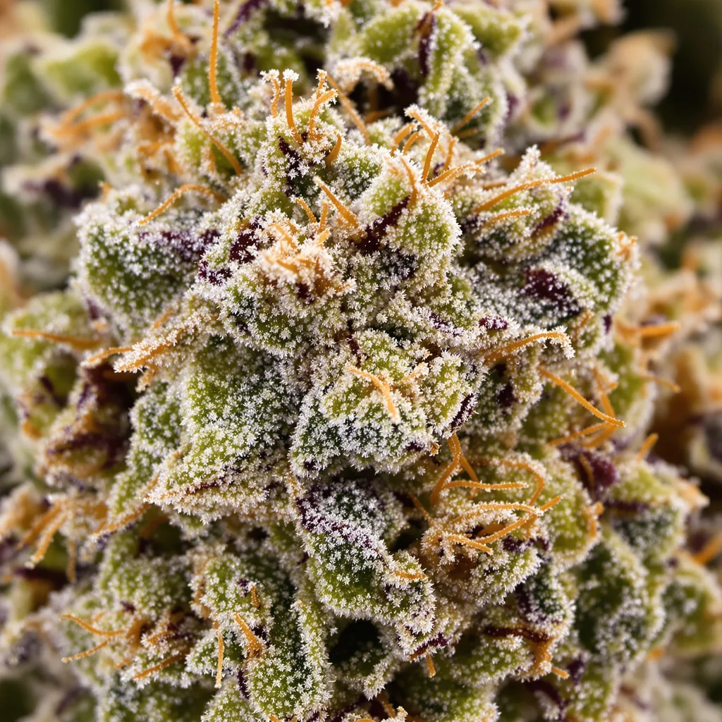Primer plano de cogollo de cannabis Tahoe OG Kush mostrando cogollos densos verde bosque