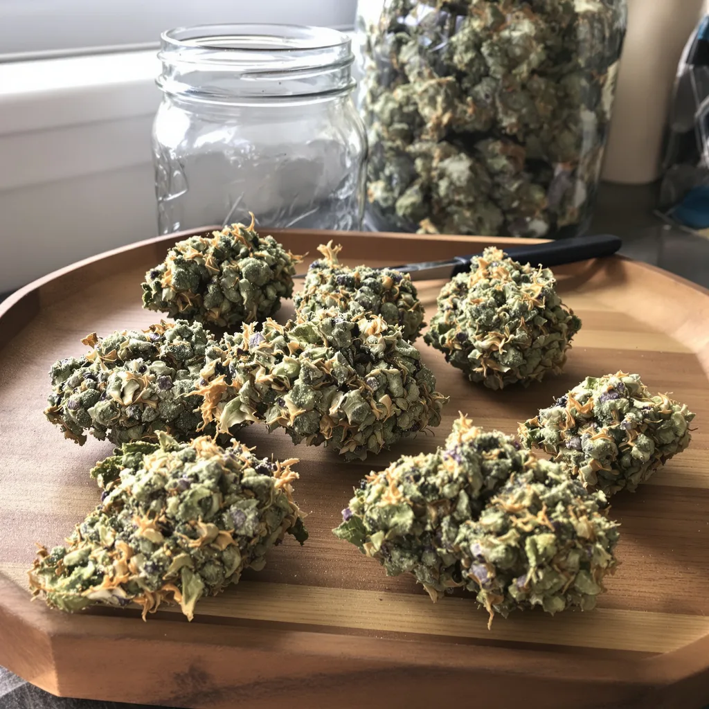 Tangerine 40% indica / 60% sativa — flor con tricomas visibles
