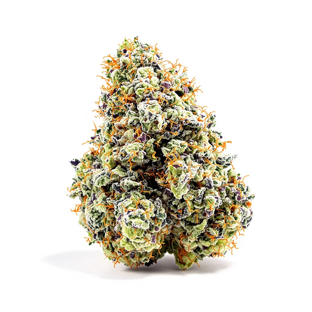 Tangerine 40% indica / 60% sativa — flor con tricomas visibles
