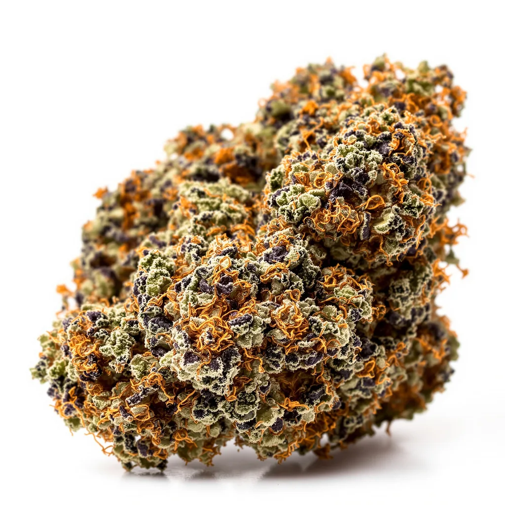 Tangerine Kush 70% indica / 30% sativa — flor con tricomas visibles