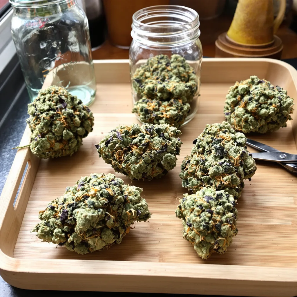 Tembo Kush 46% indica / 54% sativa — flor con tricomas visibles