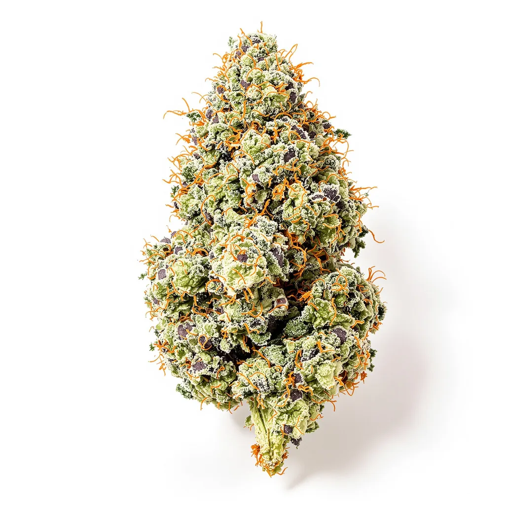 THC Bomb 60% indica / 40% sativa — flor con tricomas visibles