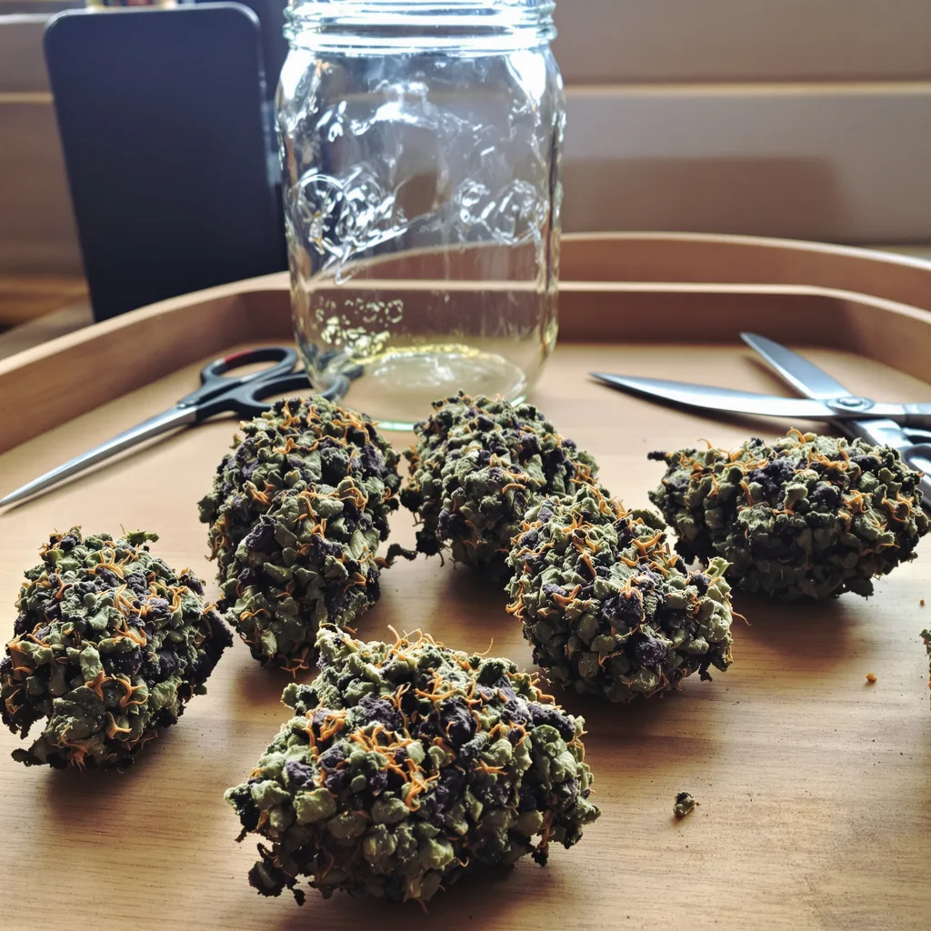 The Big Stink 85% indica / 15% sativa — flor con tricomas visibles