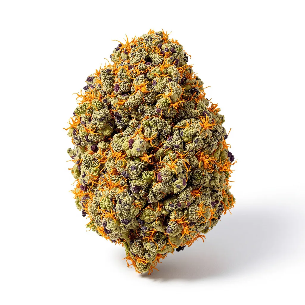 The Big Stink 85% indica / 15% sativa — flor con tricomas visibles