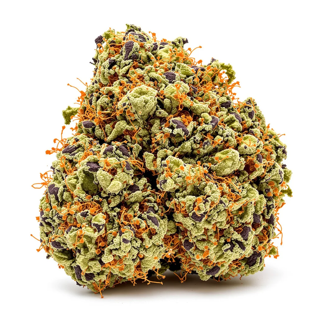 The Sister 77% indica / 23% sativa — flor con tricomas visibles