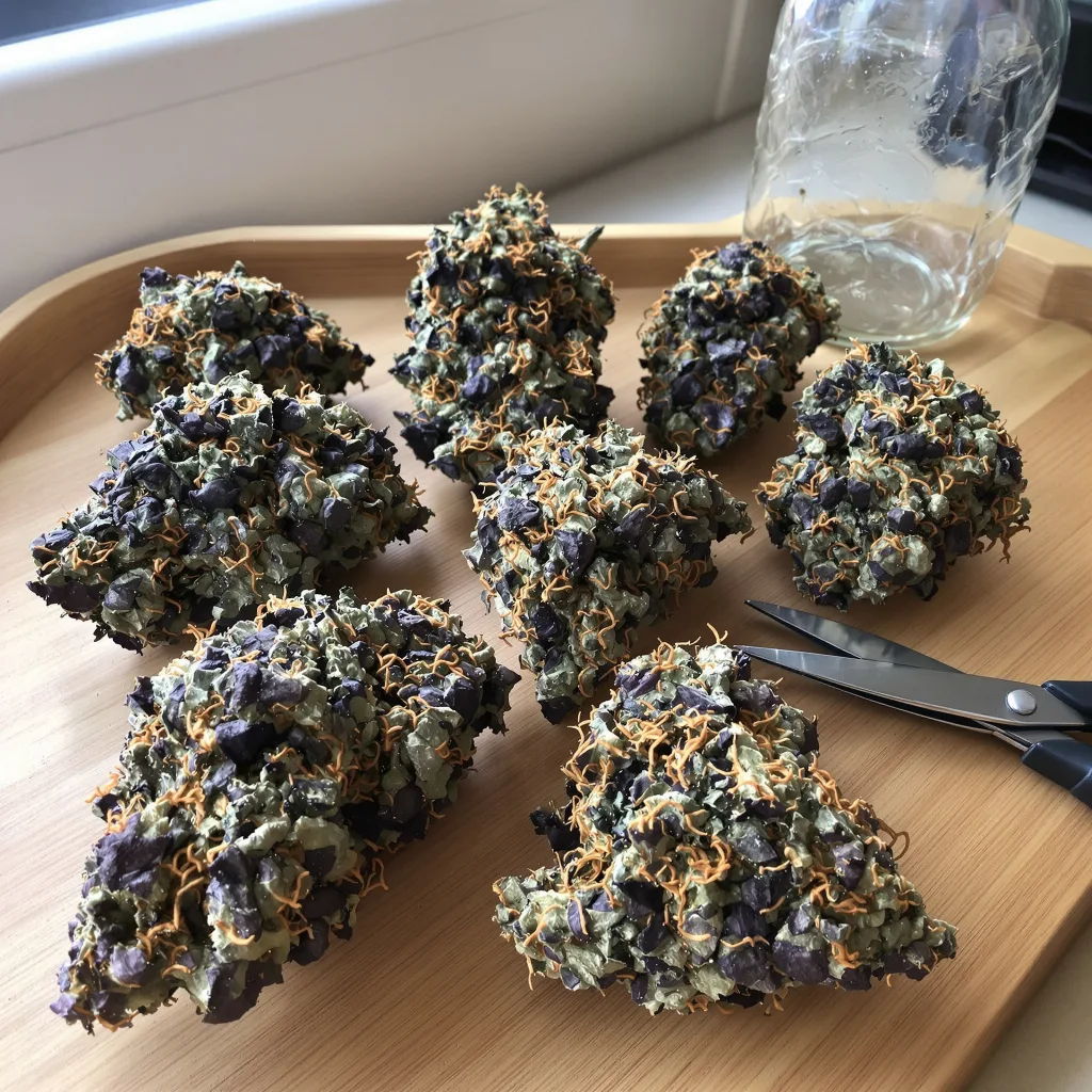 The White 80% indica / 20% sativa — flor con tricomas visibles