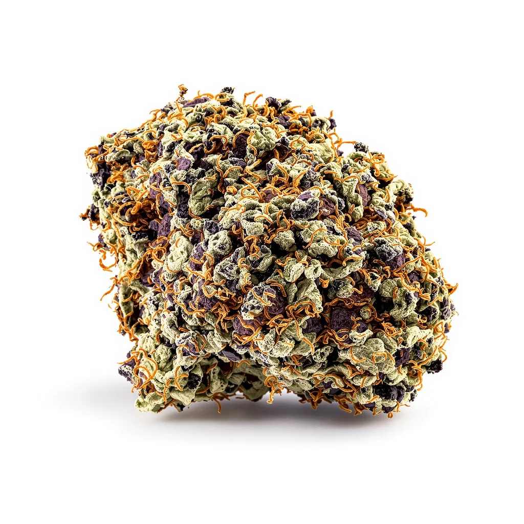The White 80% indica / 20% sativa — flor con tricomas visibles