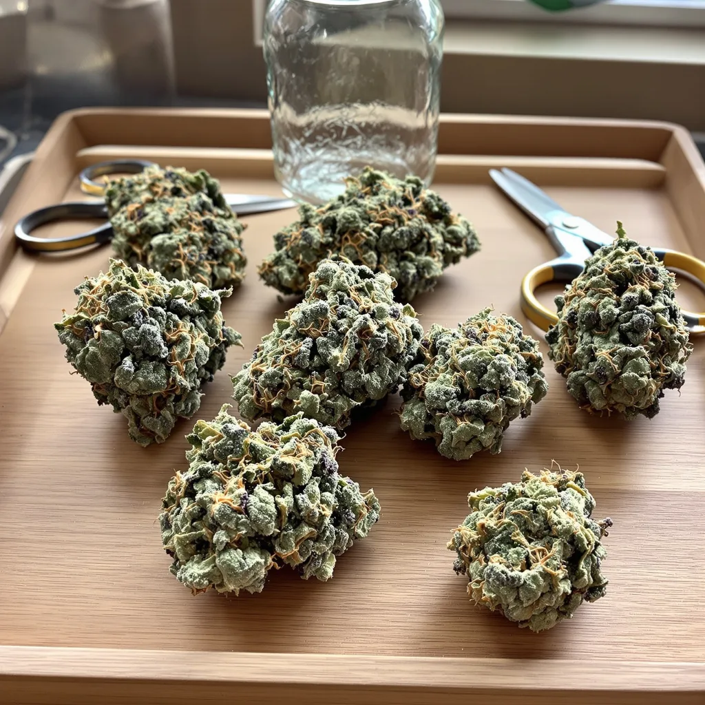Tiger’s Milk 48% indica / 52% sativa — flor con tricomas visibles