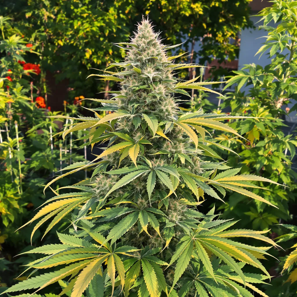 Tiger Woods 47% indica / 53% sativa — flor con tricomas visibles