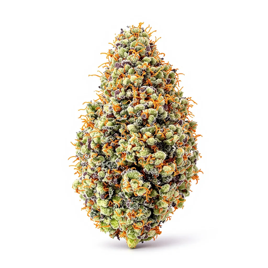 Tiger Woods 47% indica / 53% sativa — flor con tricomas visibles