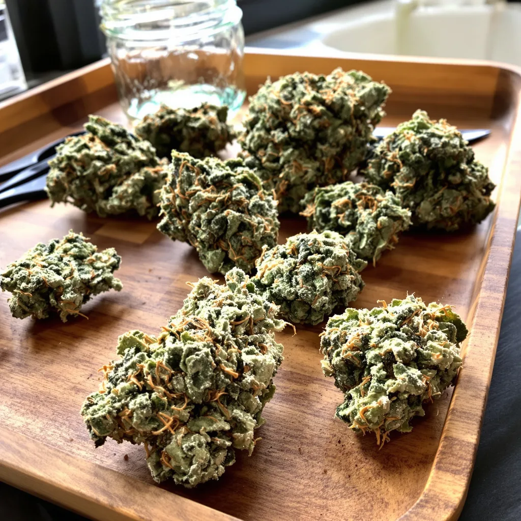 Tiger Woods 47% indica / 53% sativa — flor con tricomas visibles