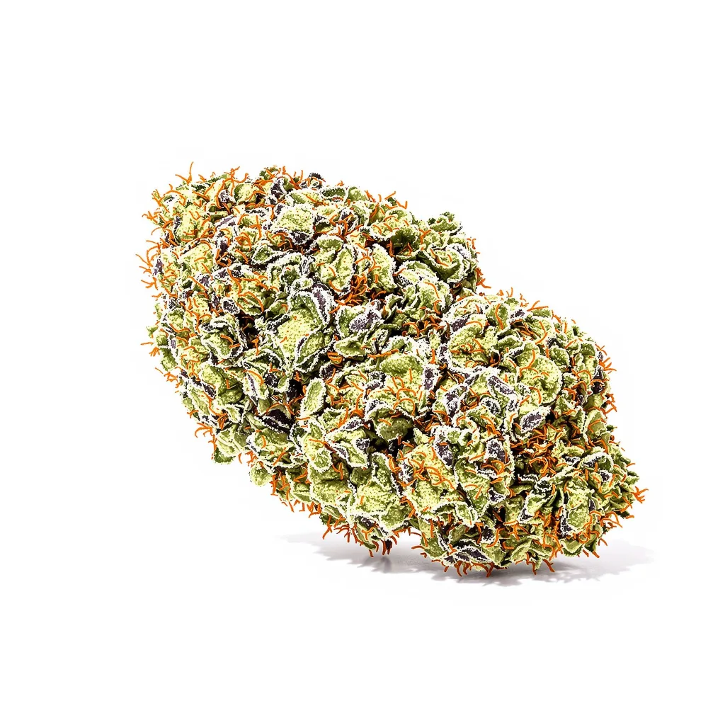 Tiger Woods 47% indica / 53% sativa — flor con tricomas visibles