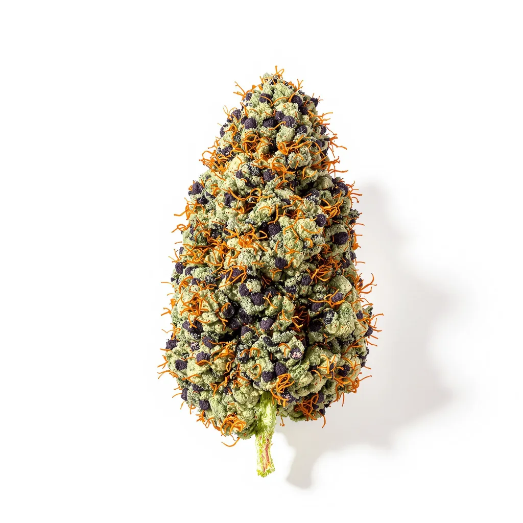 Tigermelon 77% indica / 23% sativa — flor con tricomas visibles
