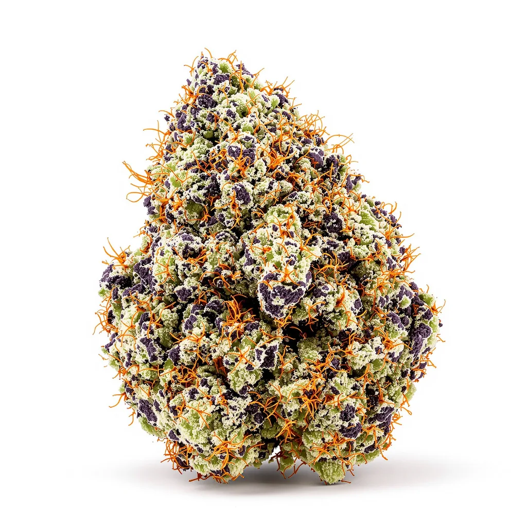 Tigermelon 77% indica / 23% sativa — flor con tricomas visibles