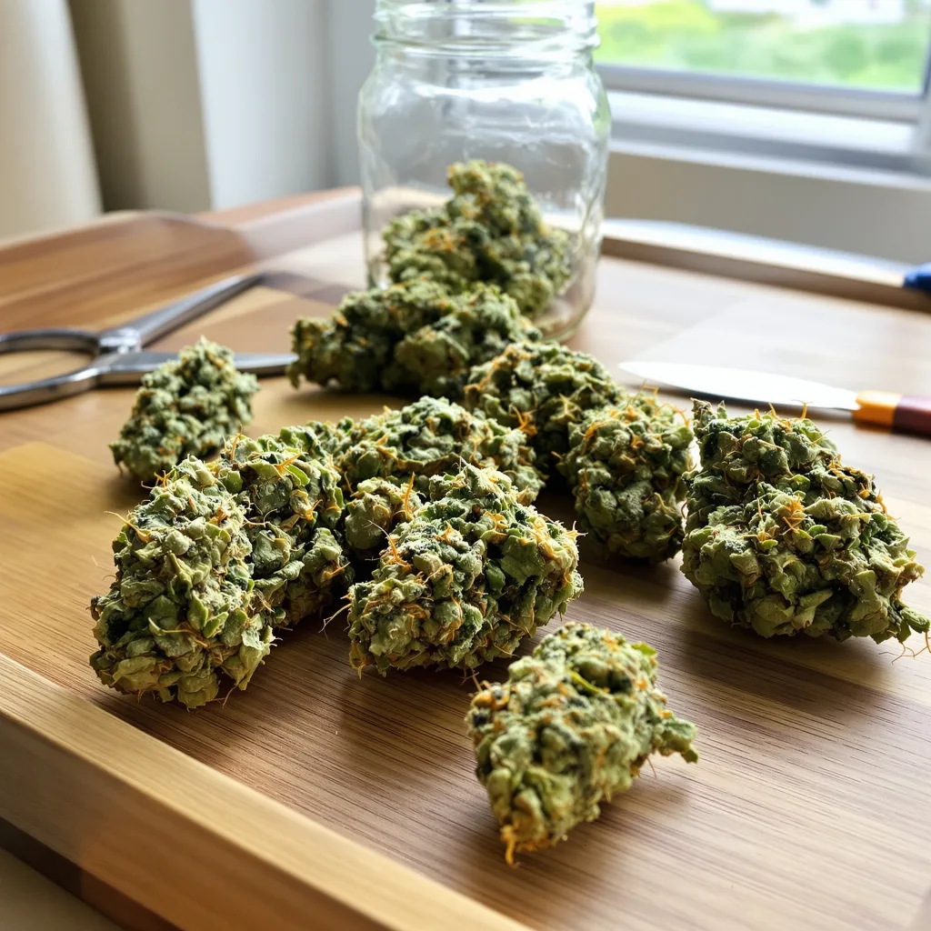 Timewreck 25% indica / 75% sativa — flor con tricomas visibles