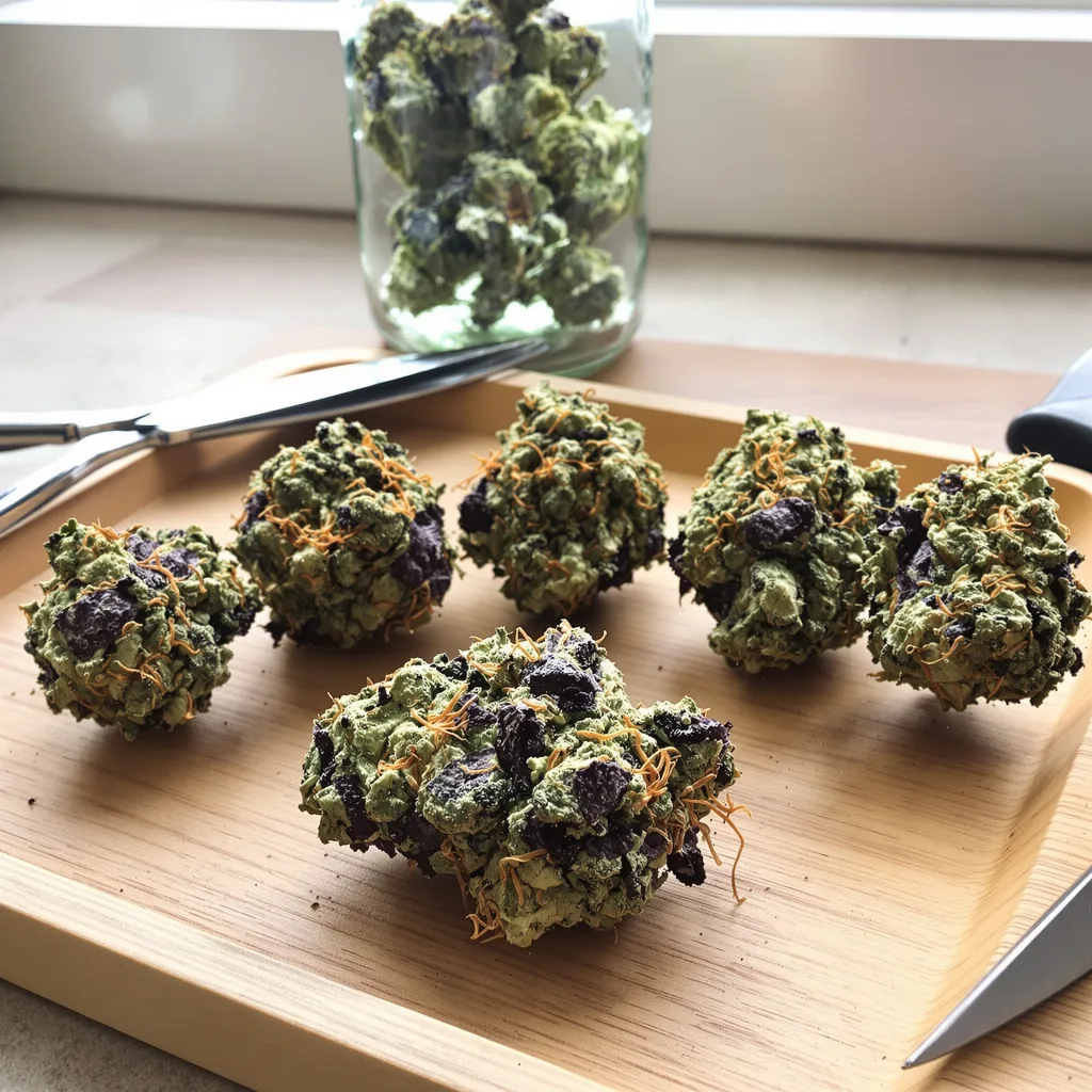 Training Day 66% indica / 34% sativa — flor con tricomas visibles