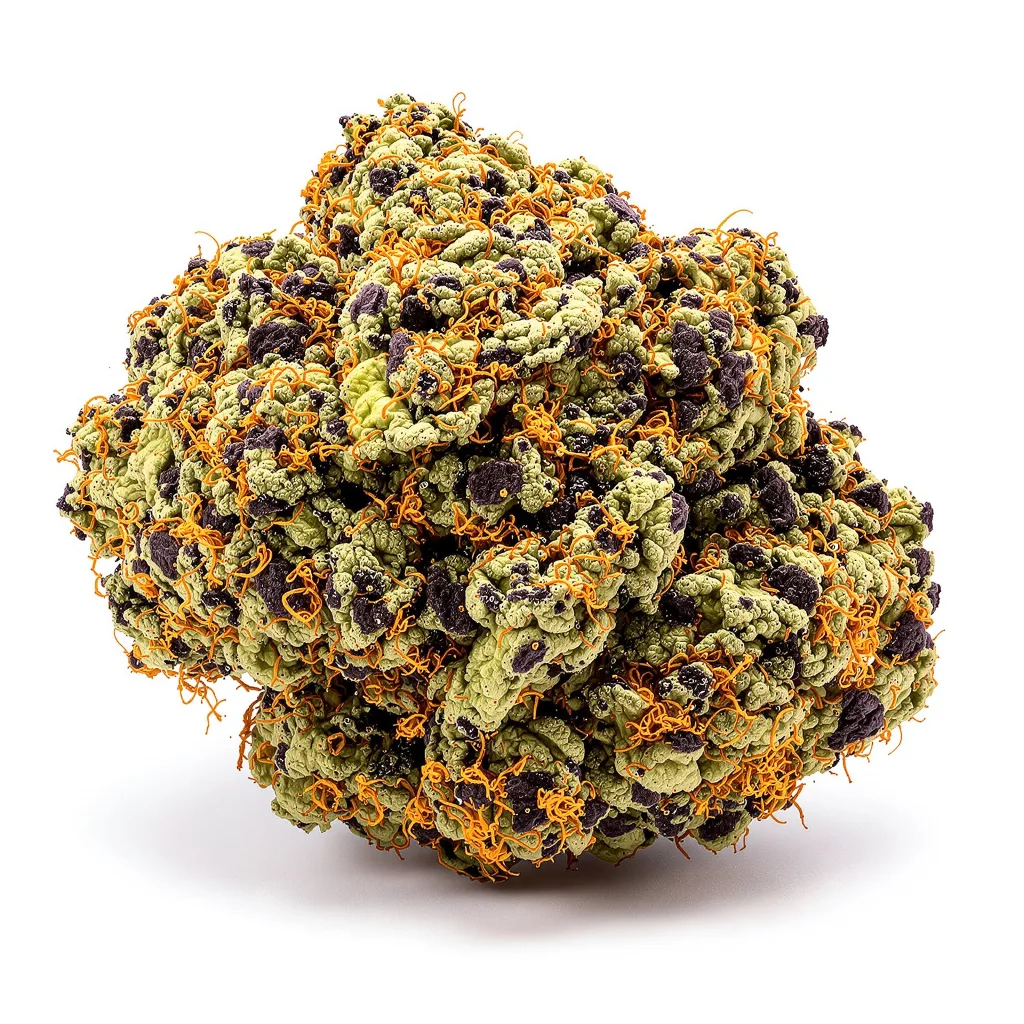 Training Day 66% indica / 34% sativa — flor con tricomas visibles