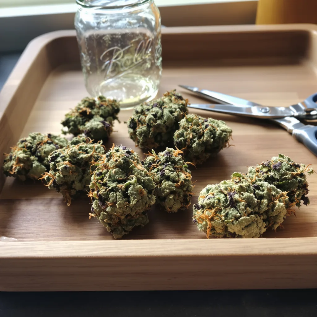 Trainwreck 40% indica / 60% sativa — flor con tricomas visibles