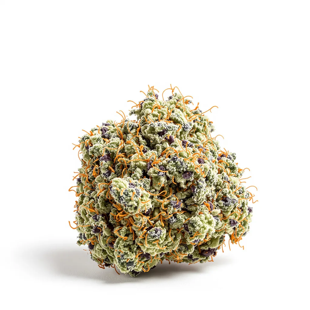 Treasure Island 40% indica / 60% sativa — flor con tricomas visibles
