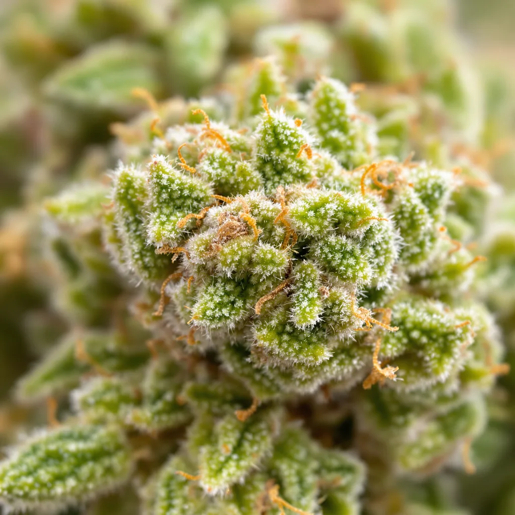 Primer plano de cogollo de cannabis Tree of Life mostrando estructura aireada verde lima