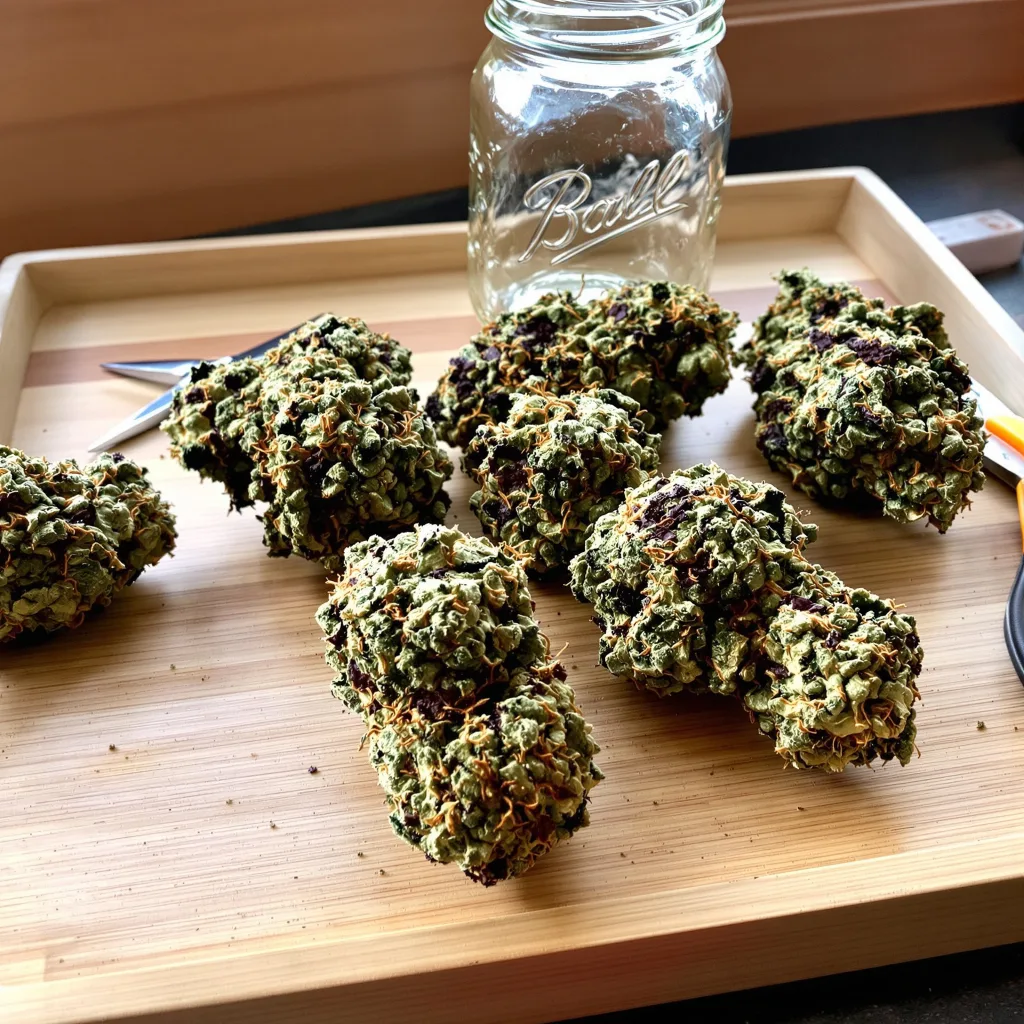 Triangle Kush 70% indica / 20% sativa — flor con tricomas visibles