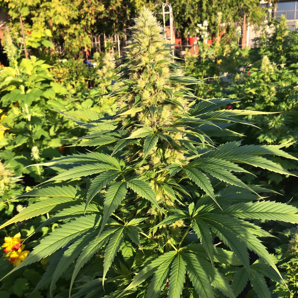 Triangle Kush 70% indica / 20% sativa — flor con tricomas visibles