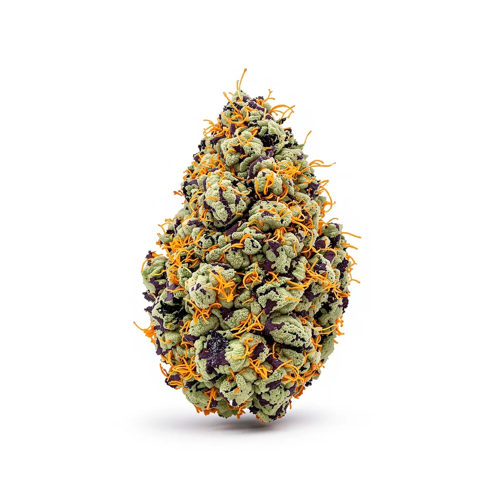 Triangle Kush 70% indica / 20% sativa — flor con tricomas visibles