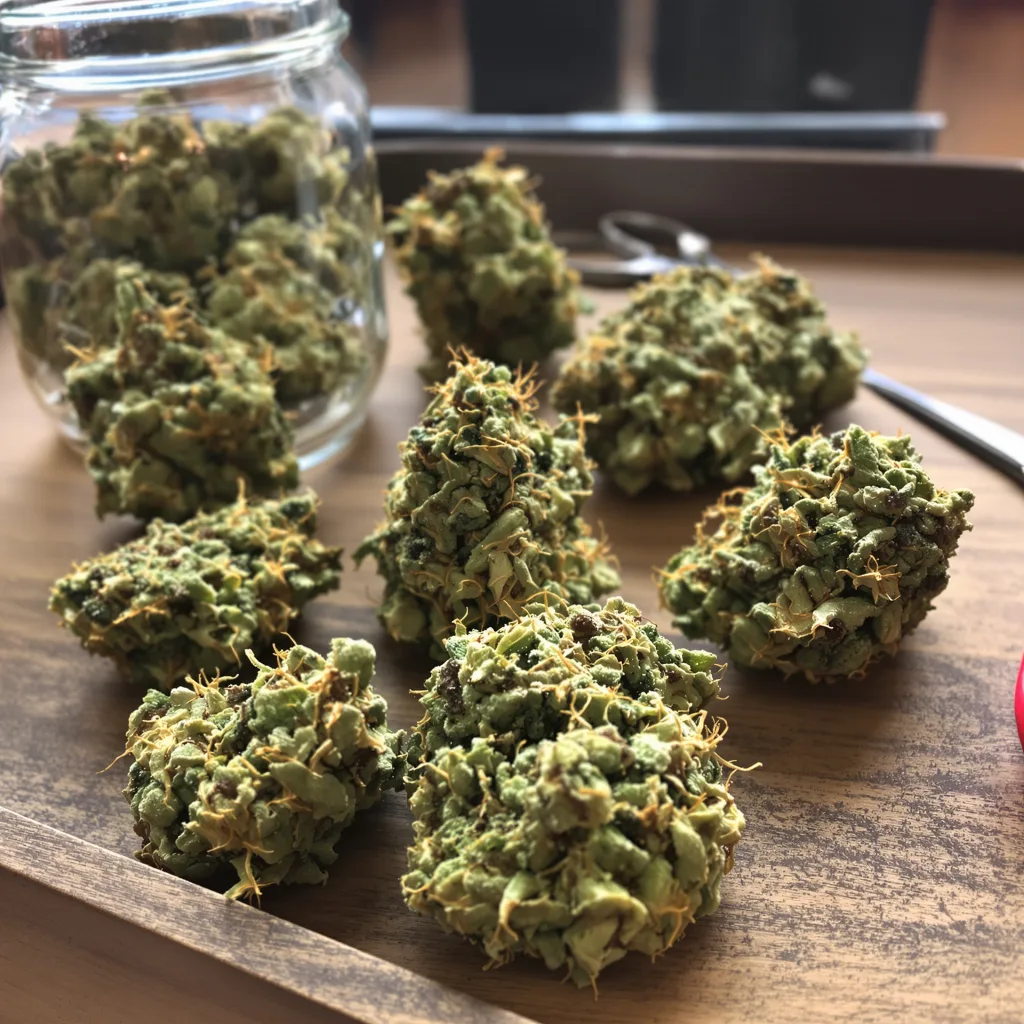 Trinity 25% indica / 75% sativa — flor con tricomas visibles