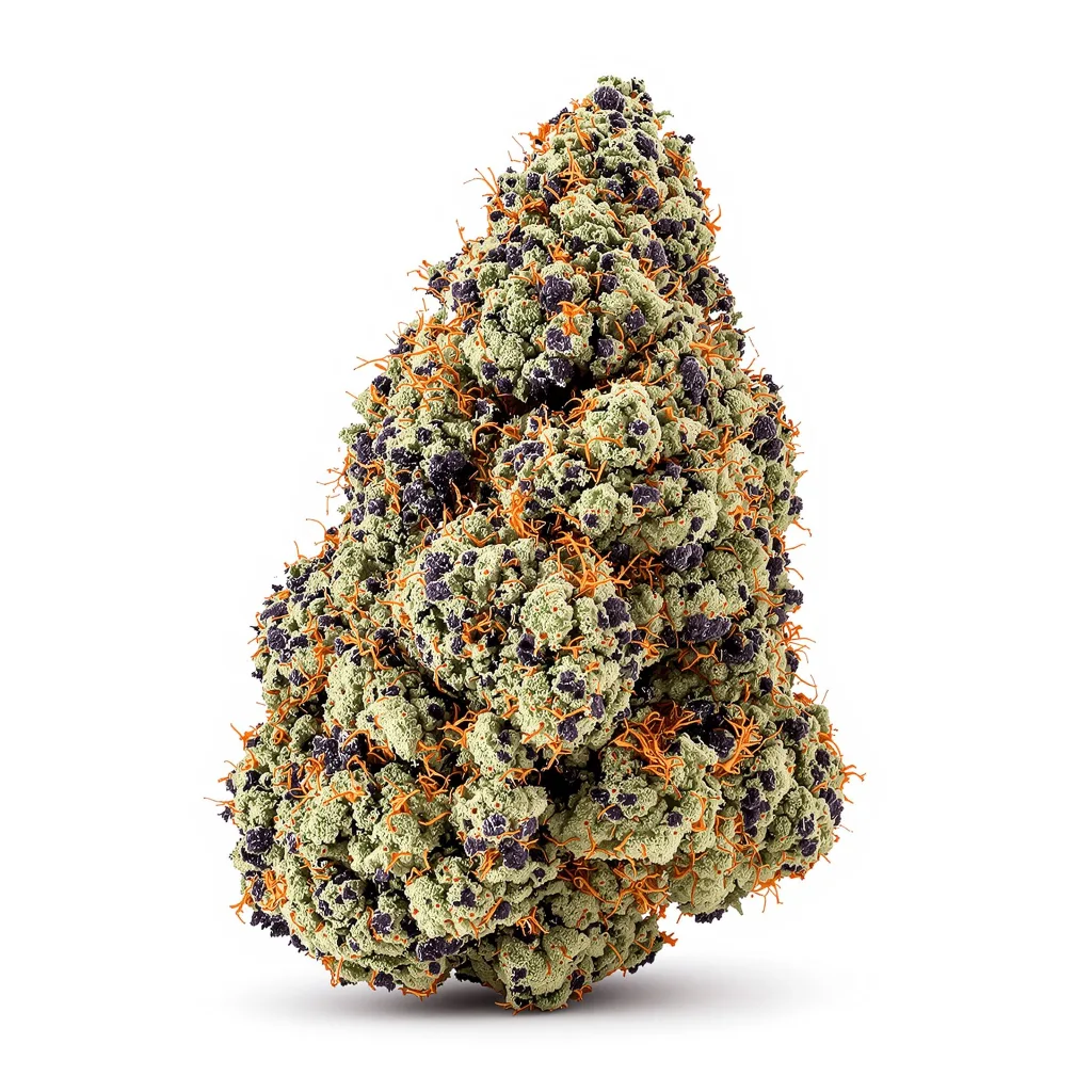 Triple Cheese 70% indica / 30% sativa — flor con tricomas visibles