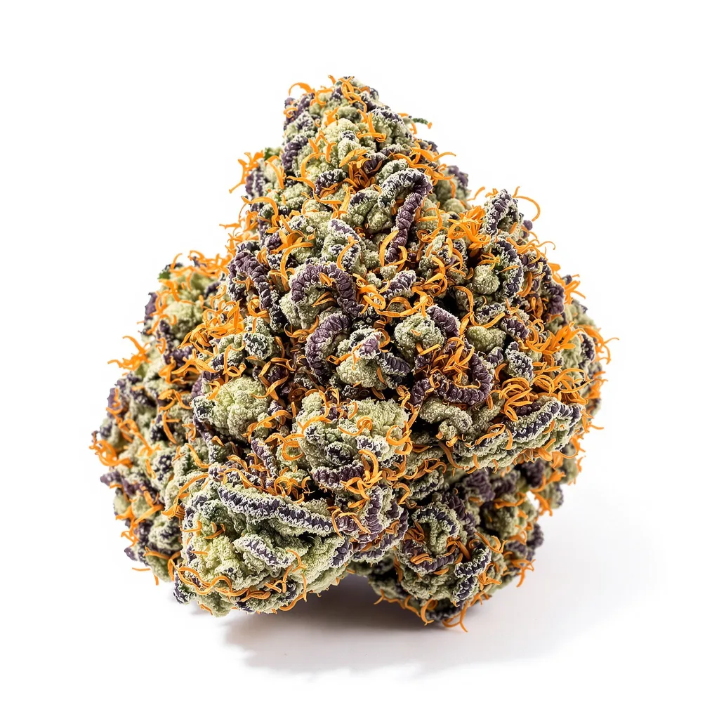 Triple Cheese 70% indica / 30% sativa — flor con tricomas visibles