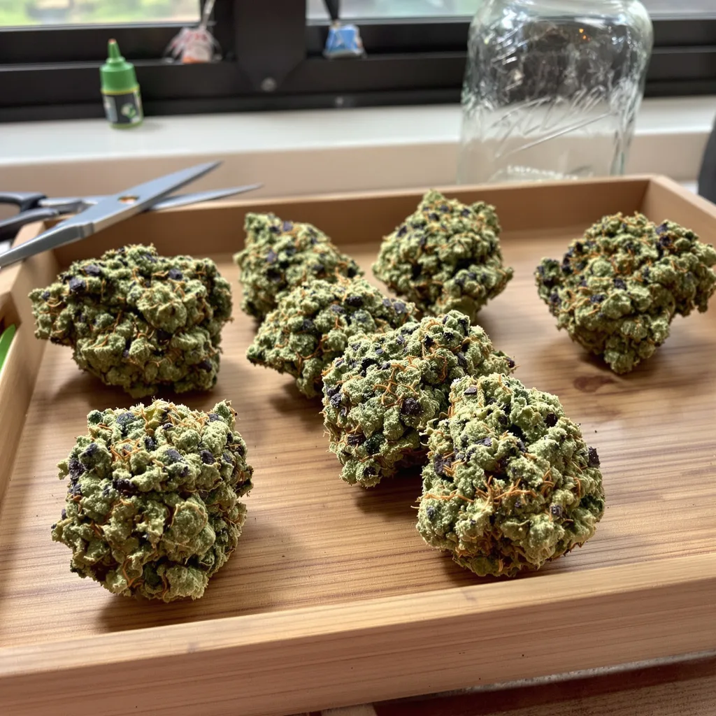 Tropicana Cookies 40% indica / 60% sativa — flor con tricomas visibles
