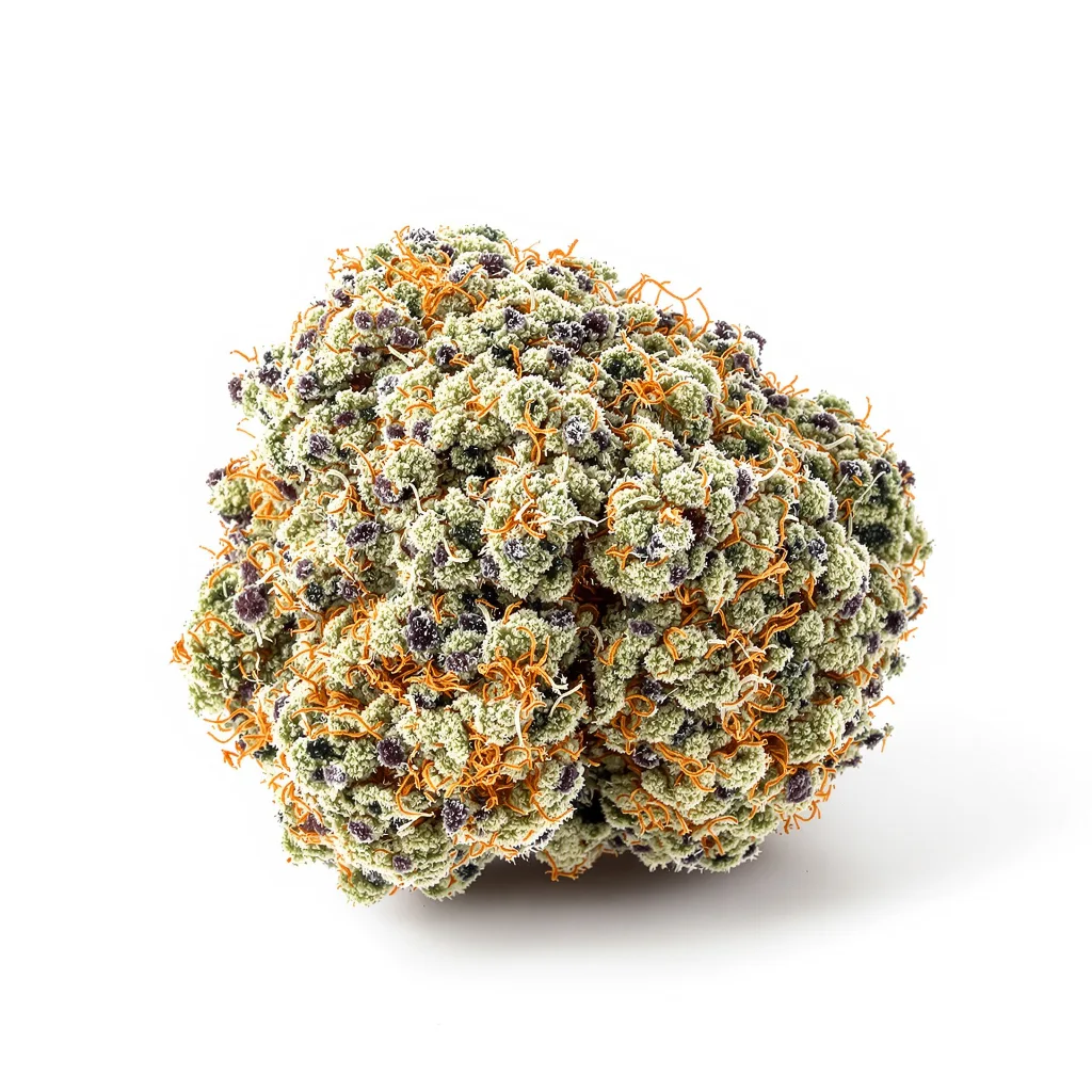 Tropicana Cookies 40% indica / 60% sativa — flor con tricomas visibles